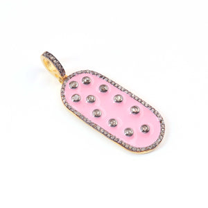 1 Pc Pave Diamond Rounded Rectangle Bakelite Dog Tag Pendant -925 Sterling Silver ,Vermeil & Yellow , Rose Gold Vermeil- Diamond Pendant 31mmx13mm PD1745 - Tucson Beads