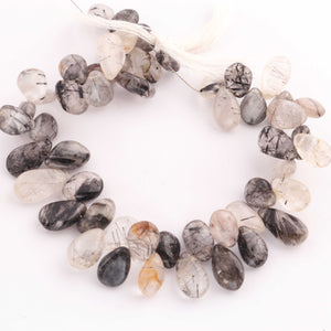 1 Strand Black Rutile Smooth Pear Briolettes - Tourmilated Quartz Smooth Beads 11mmx9mm-17mmx10mm 9 Inches BR142