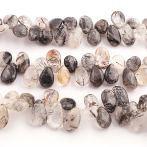 1 Strand Black Rutile Smooth Pear Briolettes - Tourmilated Quartz Smooth Beads 11mmx9mm-17mmx10mm 9 Inches BR142