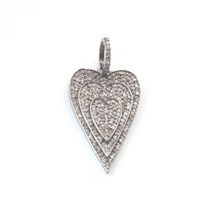 1 PC Antique Finish Pave Diamond Designer Heart Pendant - 925 Sterling Silver , Vermeil & Yellow Pendant 37mmx29mm PD1891