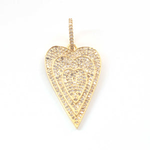 1 PC Antique Finish Pave Diamond Designer Heart Pendant - 925 Sterling Silver , Vermeil & Yellow Pendant 37mmx29mm PD1891