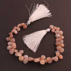 1 Strand Peach Moonstone Faceted Briolettes - Heart Gemstone Beads 7mmx7mm-9mmx8mm  8.5 Inches BR183