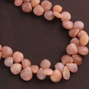 1 Strand Peach Moonstone Faceted Briolettes - Heart Gemstone Beads 7mmx7mm-9mmx8mm  8.5 Inches BR183