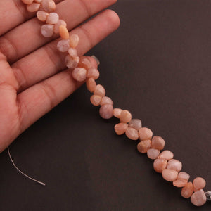 1 Strand Peach Moonstone Faceted Briolettes - Heart Gemstone Beads 7mmx7mm-9mmx8mm  8.5 Inches BR183