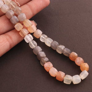 1 Strand Multi Moonstone Faceted Cubes Briolettes - Multi Moonstone Box Shape Beads 6mm-7mm  9.5 Inches BR193