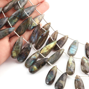 1 Strand Labradorite Faceted Briolettes - Semi Precious  Long Pear Shape Briolettes - 19mmx9mm-32mmx12mm - 9 Inches- BR02052