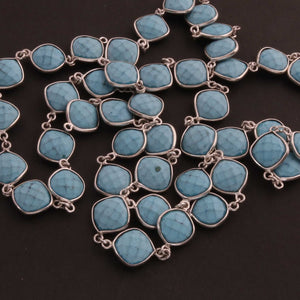 1 Feet Beautiful Turquoise Cushion Shape Connector Chain, 925 Sterling Silver Bezel Continuous Connectors Chain - 12mmx18mm SRC0021