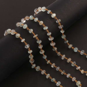 1 Feet Multi Aquamarine 5mm-6mm Rosary Style Beaded  Chain- Multi Aquamarine Beads 925 Sterling Vermeil  Chain SRC0010