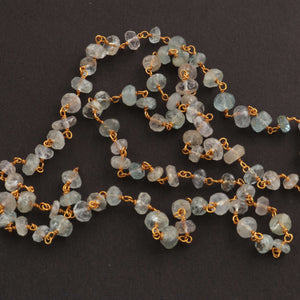 1 Feet Multi Aquamarine 5mm-6mm Rosary Style Beaded  Chain- Multi Aquamarine Beads 925 Sterling Vermeil  Chain SRC0010