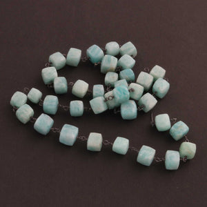 1 Feet Amazonite Cube Shape 7mm Rosary Style Beaded  Chain-  Amazonite Beads 925 Oxidized Sterling Silver Chain SRC0029