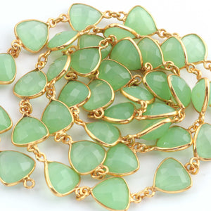 1 Feet Beautiful Green Chalcedony Trillion Shape  Connector Chain, 925 Sterling Vermeil Bezel Continuous Connectors Chain - 11mmx17mm SRC0008