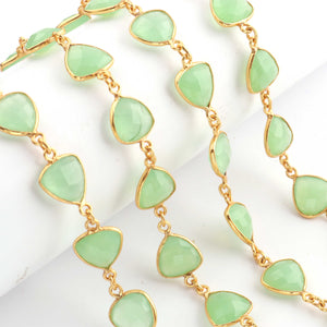 1 Feet Beautiful Green Chalcedony Trillion Shape  Connector Chain, 925 Sterling Vermeil Bezel Continuous Connectors Chain - 11mmx17mm SRC0008