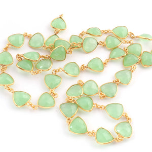 1 Feet Beautiful Green Chalcedony Trillion Shape  Connector Chain, 925 Sterling Vermeil Bezel Continuous Connectors Chain - 11mmx17mm SRC0008