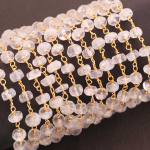 1 Feet White Rainbow Moonstone 5mm Rosary Style Beaded  Chain-White Rainbow Moonstone Beads 925 Sterling Vermeil  Chain SRC0011