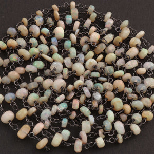 1 Feet Beautiful Ethiopian Welo Opal 3mm-5mm Rosary Style Beaded  Chain - Ethiopian Welo Opal  Beads 925 Oxidized Sterling Silver Chain SRC0013