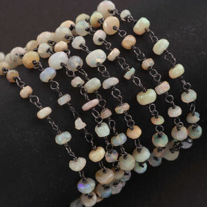 1 Feet Beautiful Ethiopian Welo Opal 3mm-5mm Rosary Style Beaded  Chain - Ethiopian Welo Opal  Beads 925 Oxidized Sterling Silver Chain SRC0013