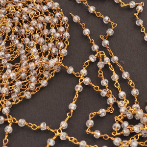 1 Feet White Zircon 3mm Rosary Style Beaded  Chain- White Zircon Beads 925  Sterling Vermeil Chain SRC0003