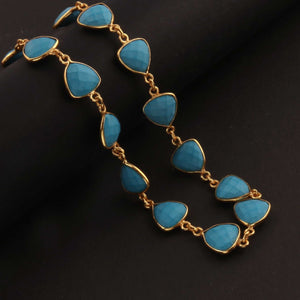 1 Feet Beautiful Turquoise Trillion Shape Connector Chain, 925 Sterling Vermeil Bezel Continuous Connectors Chain - 11mmx17mm SRC0018