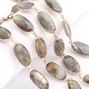 1 Feet Beautiful Labradorite Oval Shape Connector Chain, 925 Sterling Silver Bezel Continuous Connectors Chain - 11mmx21mm SRC0025