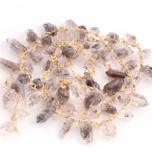 1 Feet Herkimer Quartz Rosary Style Beaded  Chain-  Herkimer Quartz Beads 925 Sterling Vermeil  Chain  6mmx3mm-10mmx4mm SRC0009