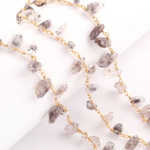 1 Feet Herkimer Quartz Rosary Style Beaded  Chain-  Herkimer Quartz Beads 925 Sterling Vermeil  Chain  6mmx3mm-10mmx4mm SRC0009