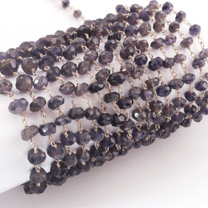 1 Feet Iolite 5mm-6mm Rosary Style Beaded  Chain- Iolite Beads 925 Sterling Silver Chain SRC0015