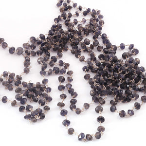 1 Feet Iolite 5mm-6mm Rosary Style Beaded  Chain- Iolite Beads 925 Sterling Silver Chain SRC0015