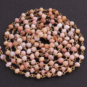 1 Feet Pink Opal 4mm-5mm Rosary Style Beaded  Chain-Pink Opal Beads 925 Sterling Vermeil  Chain SRC0004