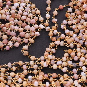 1 Feet Pink Opal 4mm-5mm Rosary Style Beaded  Chain-Pink Opal Beads 925 Sterling Vermeil  Chain SRC0004