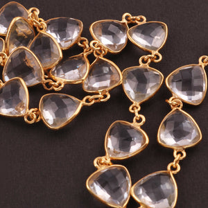 1 Feet Beautiful Crystal Quartz Trillion Shape  Connector Chain, 925 Sterling Vermeil Bezel Continuous Connectors Chain - 11mmx17mm SRC0017