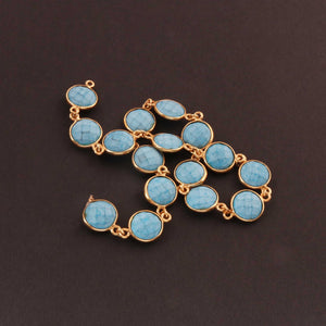 Beautiful Turquoise Round Coin Shape Connector Chain, 925 Sterling Vermeil Bezel Continuous Connectors Chain - 11mmx17mm - 10.5 Inches-SRC0030