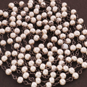 1 Feet Pearl 5mm Rosary Style Beaded  Chain- Pearl Beads 925 Oxidized Sterling Silver Chain SRC0006