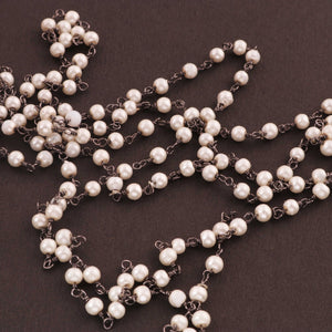 1 Feet Pearl 5mm Rosary Style Beaded  Chain- Pearl Beads 925 Oxidized Sterling Silver Chain SRC0006