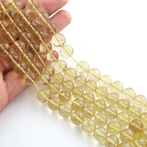 1 Strand Lemon Quartz  Faceted  Round Balls beads - Gemstone ball Beads   9mm-10mm 8 Inches BR225