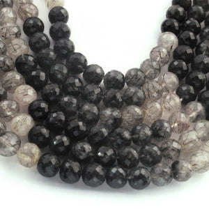 1 Strand Black Rutile Faceted Gemstone Ball Beads   - 7mm - 16 Inches BR933