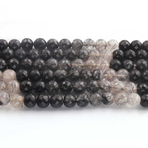 1 Strand Black Rutile Faceted Gemstone Ball Beads   - 7mm - 16 Inches BR933