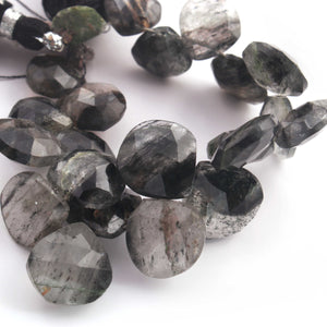 1 Strand Black Rutile  Faceted Briolettes  -Heart Shape Briolettes  13mmx12mm -5 Inches BR951