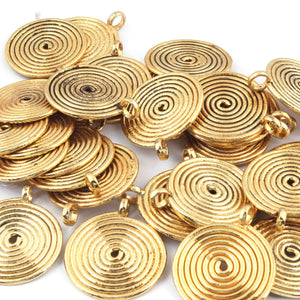 15  Pcs Gold Round Charm Pendant - 24k Gold Plated - Copper Gold Round Pendant 39mmx32mm - GPC1374 - Tucson Beads