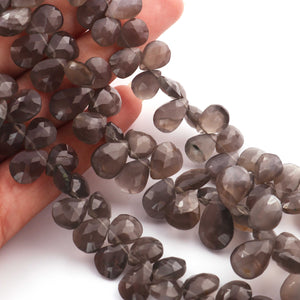 1 Strand Grey Moonstone Faceted Pear Drop Briolettes - Grey Moonstone Pear Drop Beads 9mmx11mm 8 Inches BR393