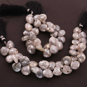 1 Strands  Light Grey Silverite Faceted Briolettes - Heart Shape  Briolettes - 13mm-16mm 7 Inches BR397