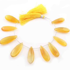 1 Strand Yellow Chalcedony Faceted Briolettes -  Pear Shape Briolettes 30mmx11mm-33mmx14mm - 8 Inches BR3033 - Tucson Beads