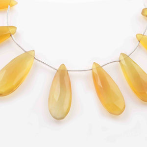 1 Strand Yellow Chalcedony Faceted Briolettes -  Pear Shape Briolettes 30mmx11mm-33mmx14mm - 8 Inches BR3033 - Tucson Beads