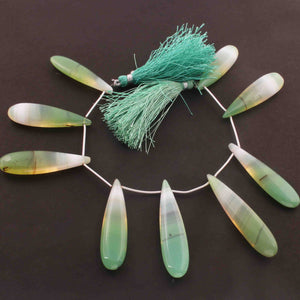 1 Strand Shaded Green Chalcedony Smooth Briolettes -Long Pear Drop Shape Briolettes - 40mmx10mm-50mmx11mm - 8 Inches BR2972 - Tucson Beads