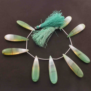 1 Strand Shaded Green Chalcedony Smooth Briolettes -Long Pear Drop Shape Briolettes - 40mmx10mm-50mmx11mm - 8 Inches BR2972 - Tucson Beads