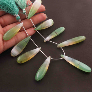 1 Strand Shaded Green Chalcedony Smooth Briolettes -Long Pear Drop Shape Briolettes - 40mmx10mm-50mmx11mm - 8 Inches BR2972 - Tucson Beads