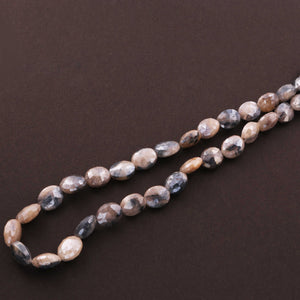 1 Long Strand Shaded Gray Moonstone Silver Coated Faceted Oval Beads - Oval Beads 10mmx8mm-14mmx10mm 14 Inches BR335