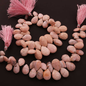 1 Strand Pink Opal Faceted Briolettes - Pear Drop Beads 16x11mm-21x15mm 8 Inches BR03580