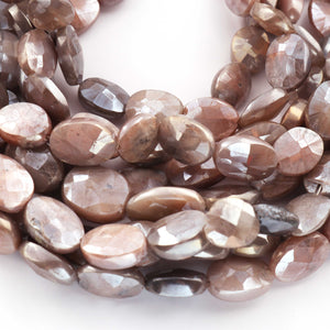 1 Strands chocolate moonstone silver coting Faceted Oval Briolettes- 10mmx9mm-13mmx10mm 8.5 Inches BR360