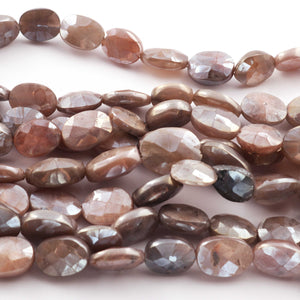 1 Strands chocolate moonstone silver coting Faceted Oval Briolettes- 10mmx9mm-13mmx10mm 8.5 Inches BR360