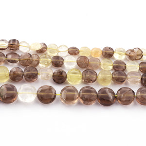 1 Strand Bio Smoky Quartz & Lemon Quartz Faceted Round Coin Briolettes - Coin Beads 5mm-7mm 13 Inches BR386